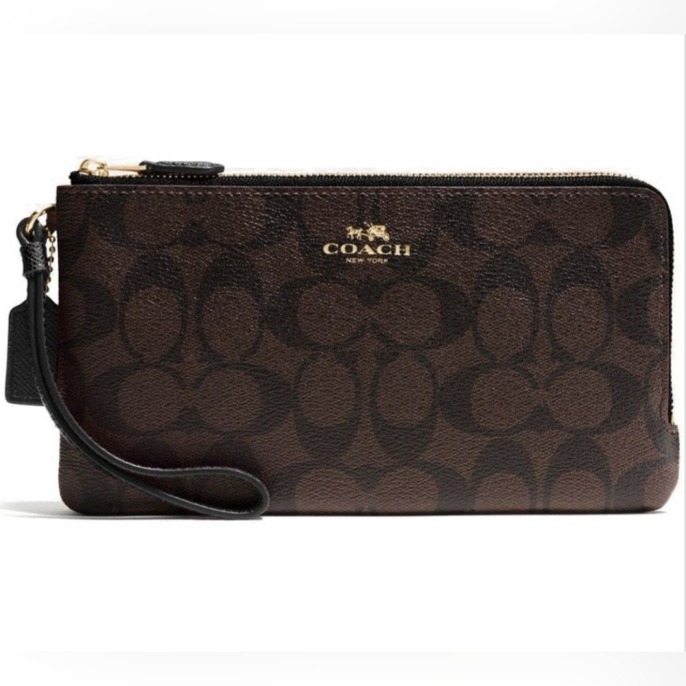 Coach Signature Canvas Double Zip Wristlet F54057